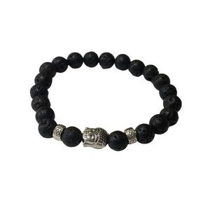 Lava Rock Beads Stretch Bracelet Unisex OS Black Buddha Zen Yoga Boho Minimalist